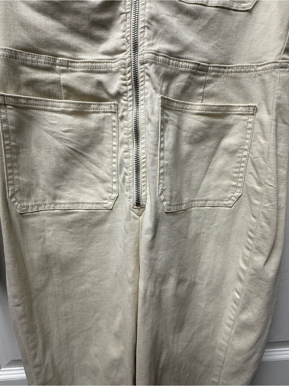 Free People Lennox Denim Cream Zip-Front Slim Utility Jumpsuit - Picture 7 of 9